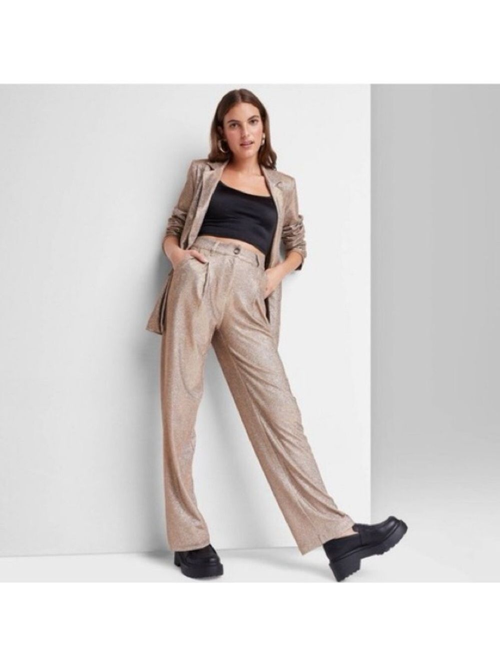 NWT Women's Wide Leg Glitter Trouser Pants - Wild Fable Copper Size 8